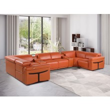 1126 DivanItalia Orange 8-Piece Sectional with 2 Power Recliners and Power Headrests