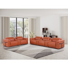 1126 DivanItalia Orange 8-Piece Modular Power Reclining Sofa Set with Power Headrests – Top Grain Italian Leather