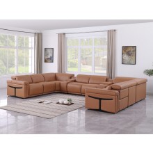 1126 DivanItalia Cognac 10-Piece Sectional with 4 Power Recliners and Power Headrests