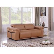 1126 DivanItalia Cognac Top Grain Italian Leather Loveseat with Power Headrest