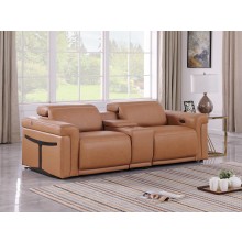 1126 DivanItalia Cognac Modular Power Reclining Loveseat with Power Headrest