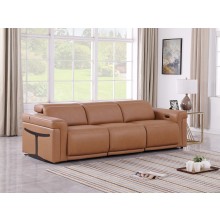 1126 DivanItalia Cognac Top Grain Italian Leather Power Reclining Sofa with Dual Recliners and Power Headrests