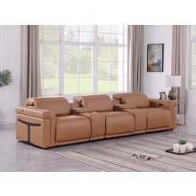 1126 DivanItalia Cognac 5-Piece Power Reclining Sofa with Power Headrest in Top Grain Italian Leather