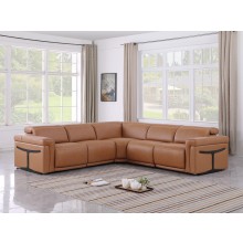 1126 DivanItalia Cognac 5-Piece Sectional with 3 Power Recliners and Power Headrests