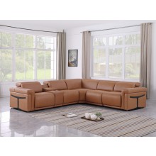 1126 DivanItalia Cognac 6-Piece Sectional with 3 Power Recliners and Power Headrests