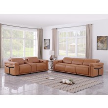 1126 DivanItalia Cognac 6-Piece Modular Power Reclining Sofa and Loveseat Set with Power Headrests - Top Grain Italian Leather