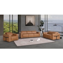 1126 DivanItalia Cognac 6-Piece Modular Power Reclining Sofa, Loveseat, and Chair Set – 6 Recliners, Top Grain Italian Leather with Power Headrests