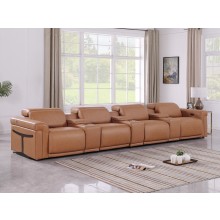 1126 DivanItalia Cognac 7-Piece Power Reclining Sofa with Power Headrest in Top Grain Italian Leather