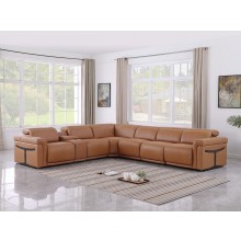 1126 DivanItalia Cognac 7-Piece Sectional with 4 Power Recliners and Power Headrests