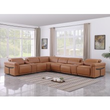 1126 DivanItalia Cognac 8-Piece Sectional with 4 Power Recliners and Power Headrests