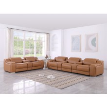 1116 DivanItalia Cognac 8-Piece Modular Power Reclining Sofa Set with Power Headrests – Top Grain Italian Leather