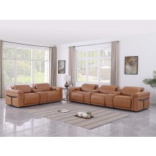1126 DivanItalia Cognac 8-Piece Modular Power Reclining Sofa Set with Power Headrests – Top Grain Italian Leather
