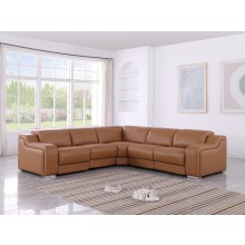 1116 DivanItalia Cognac Top-Grain Italian Leather 5-Piece Sectional with 3 Power Reclining Seats & Power Headrest