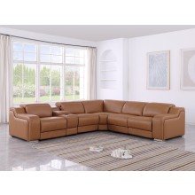 1116 DivanItalia Cognac Top-Grain Italian Leather 6-Piece Sectional with 3 Power Reclining Seats & Power Headrest