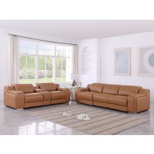 1116 DivanItalia Cognac 6-Piece Modular Power Reclining Sofa and Loveseat Set with Power Headrests - Top Grain Italian Leather