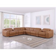 1116 DivanItalia Cognac Top-Grain Italian Leather 8-Piece Sectional with 3 Power Reclining Seats & Power Headrest
