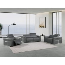 1126 - Top Grain Power Reclining Italian Dark Gray Leather Sofa Set