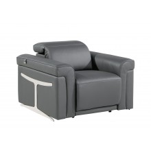1126 - Top Grain Power Reclining Italian Dark Gray Leather Chair