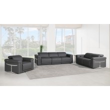 1126 DivanItalia Dark Grey 6-Piece Modular Power Reclining Sofa, Loveseat, and Chair Set – 6 Recliners, Top Grain Italian Leather with Power Headrests