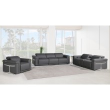 1126 DivanItalia Dark Grey 7-Piece Modular Power Reclining Sofa, Loveseat, and Chair Set – 5 Recliners, Top Grain Italian Leather