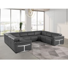 1126 DivanItalia Dark Gray 8-Piece Sectional with 4 Power Recliners and Power Headrests (No Consoles)