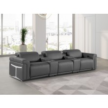 1126 DivanItalia Dark Gray 5-Piece Power Reclining Sofa with Power Headrest in Top Grain Italian Leather