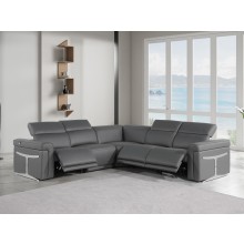 1126 - Top Grain Dark Grey Italian Leather Sectional Sofa 5-Piece w/ 3 power recliners