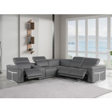 1126 - Top Grain Dark Grey Italian Leather Sectional Sofa 6-Piece w/ 3 power recliners