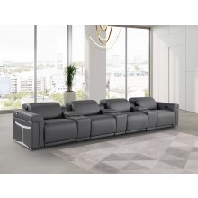 1126 DivanItalia Dark Gray 7-Piece Power Reclining Sofa with Power Headrest in Top Grain Italian Leather