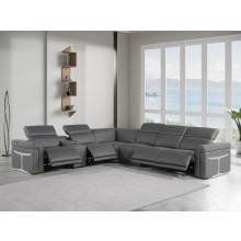 1126 - Top Grain Dark Grey Italian Leather Sectional Sofa 7-Piece w/ 4 power recliners