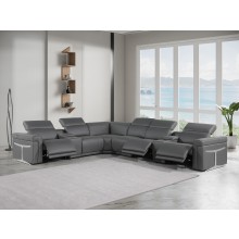 1126 DivanItalia Dark Gray 8-Piece Sectional with 3 Power Recliners and Power Headrests