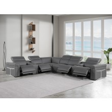 1126 - Top Grain Dark Grey Italian Leather Sectional Sofa 8-Piece w/ 4 power recliners