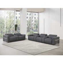 1126 DivanItalia Dark Gray 8-Piece Modular Power Reclining Sofa Set with Power Headrests – Top Grain Italian Leather
