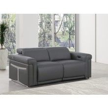 1126 DivanItalia Dark Grey Top Grain Italian Leather Loveseat with Power Headrest