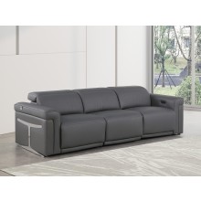 1126 DivanItalia Dark Grey Top Grain Italian Leather Power Reclining Sofa with Dual Recliners and Power Headrests