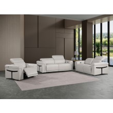 1126 - Top Grain Power Reclining Italian Light Gray Leather Sofa Set