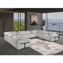 1126 DivanItalia Light Gray 12-Piece Sectional with 4 Power Recliners and Power Headrests