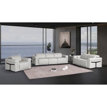 1126 DivanItalia LIght Grey Modular Power Reclining Sofa, Loveseat, and Chair Set – Top Grain Italian Leather with Power Headrests