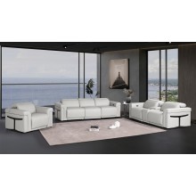 1126 DivanItalia LIght Grey 6-Piece Modular Power Reclining Sofa, Loveseat, and Chair Set – 6 Recliners, Top Grain Italian Leather with Power Headrests