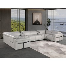 1126 DivanItalia Light Gray 8-Piece Sectional with 2 Power Recliners and Power Headrests