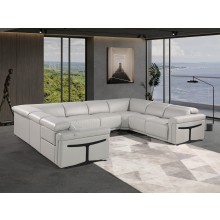 1126 DivanItalia Light Gray 8-Piece Sectional with 4 Power Recliners and Power Headrests (No Consoles)