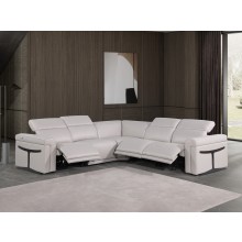 1126 - Top Grain Light Grey Italian Leather Sectional Sofa 5-Piece w/ 3 power recliners