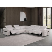 1126 - Top Grain Light Grey Italian Leather Sectional Sofa 7-Piece w/ 3 power recliners