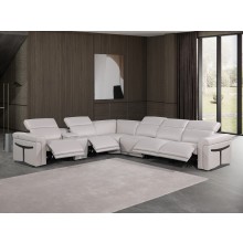 1126 DivanItalia Light Gray 7-Piece Sectional with 4 Power Recliners and Power Headrests