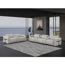 1126 DivanItalia Light Gray 8-Piece Modular Power Reclining Sofa Set with Power Headrests – Top Grain Italian Leather