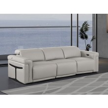 1126 DivanItalia LIght Grey Top Grain Italian Leather Power Reclining Sofa with Dual Recliners and Power Headrests