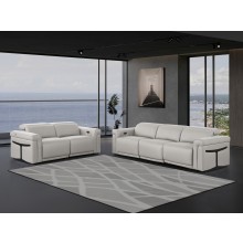 1126 DivanItalia LIght Grey Modular Power Reclining Sofa and Loveseat Set – Top Grain Italian Leather with Power Headrests