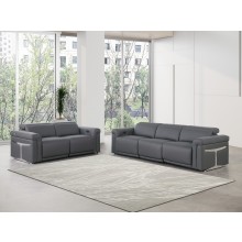 1126 DivanItalia Dark Grey Modular Power Reclining Sofa and Loveseat Set – Top Grain Italian Leather with Power Headrests