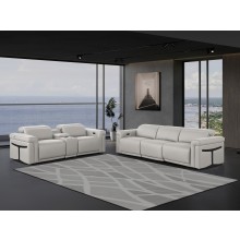 1126 DivanItalia Light Gray 6-Piece Modular Power Reclining Sofa and Loveseat Set with Power Headrests - Top Grain Italian Leather