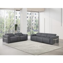 1126 DivanItalia Dark Gray 6-Piece Modular Power Reclining Sofa and Loveseat Set with Power Headrests - Top Grain Italian Leather